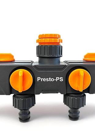 Кран шаровий presto-ps на 4 виходи 1/2-3/4-1" з внутрішньою різьбою, пластиковий, для поливу (5010)
