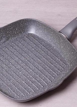 Сковорода-гриль kamille granite 28х28 см квадратная с крышкой, антипригарное покрытие, литой алюминий