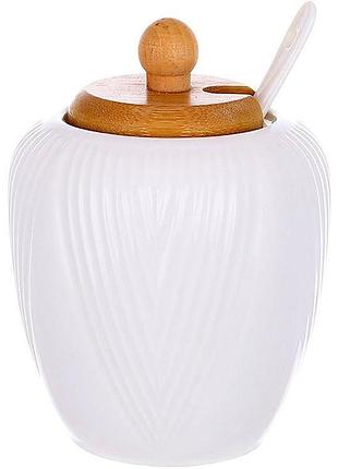 Цукорниця фарфорова ceram bamboo grace ø9х12см з ложкою та бамбуковою кришкою, 320мл