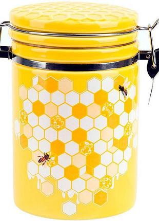 Керамическая банка для сыпучих продуктов sweet honey 650 мл с металлической затяжкой, желтая