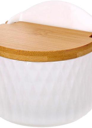 Сахарница ceram bamboo фарфоровая белая с бамбуковой крышкой 12см 280мл