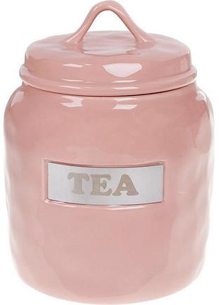 Банка для сахара necollie "tea" 1500мл розовая фарфоровая емкость для хранения