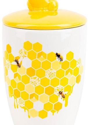 Керамическая банка для меда sweet honey 550 мл, белая с пчелкой и сотами