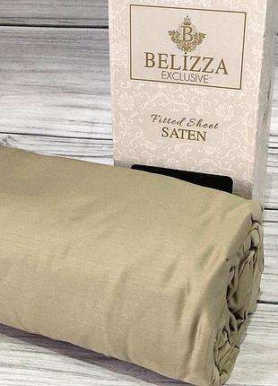 Сатиновая простынь на резинке 160х200см и 2 наволочки 50х70см, belizza "khaki"