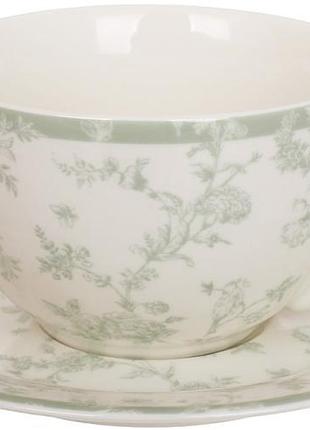 Чайный сервиз floral green, фарфоровый, на 6 персон, 6 чашек 250 мл с блюдцами, цветочный узор