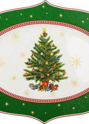 Блюдо сервировочное "christmas story" 35х25см овальное, фарфоровое, новогоднее, зелено-белое