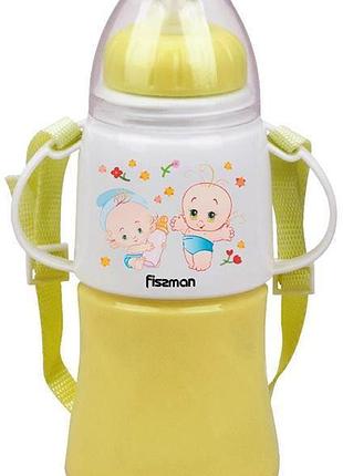 Бутылка детская для кормления fissman babies "малышки" 230мл с ремешком, желтая