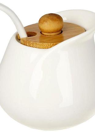 Сахарница фарфоровая ceram bamboo grace ø8х8см (150мл) с ложкой и деревянной крышкой
