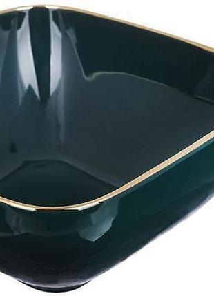 Пиала фарфоровая "gold line" 850мл с декоративной ручкой, квадратная, зеленая