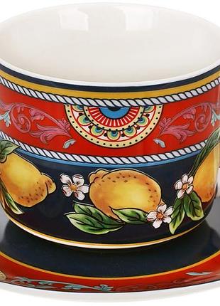 Чашка с блюдцем sicilia "ornamento" (орнамент) 220мл, фарфоровая, в подарочной коробке