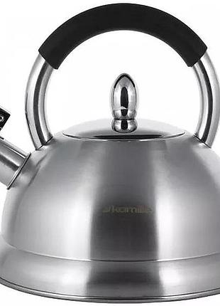 Чайник kamille whistling kettle 2.7л из нержавеющей стали со свистком, индукционное дно, силиконовая накладка
