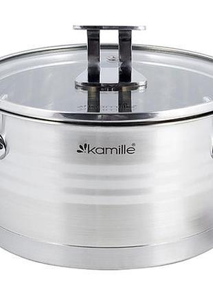 Каструля індукційна kamille casserote 1.5л з нержавіючої сталі зі скляною кришкою