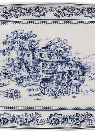 Набор 2 фарфоровых овальных блюда heritage toile 35.5 см синий декор для подачи рыбы, мясных и сырных ассорти