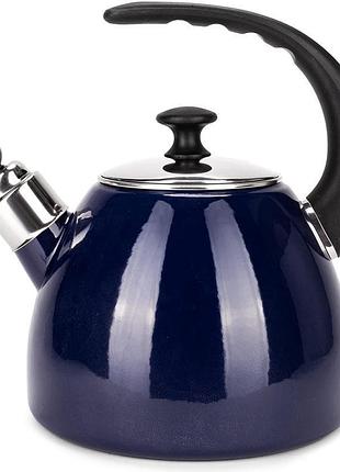 Чайник емальований kamille "boiling water" 2.5л зі свистком, індукційний, темно-синій