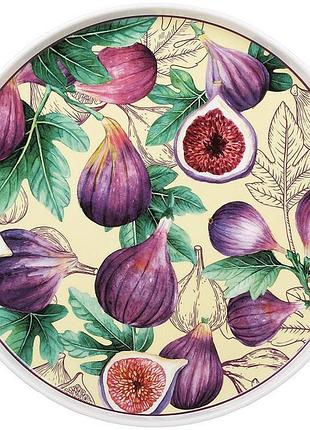 Набор 6 фарфоровых обеденных тарелок "fig velvet" ø25см, плоские, с декором инжир, фиолетовые