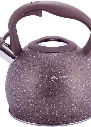 Чайник kamille whistling kettle 3л з нержавіючої сталі зі свистком (коричневий граніт)