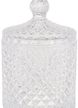 Цукорниця скляна crystal glass 300 мл зі скляною кришкою, прозора, різьблена, висота 14 см