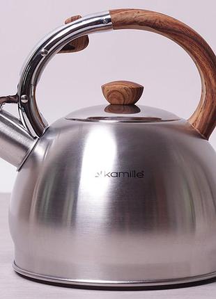 Чайник kamille 2л со свистком, нержавеющая сталь, бакелитовая ручка soft-touch, для всех плит