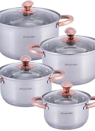 Набор 4 кастрюли kamille catalin 1.5л, 2л, 3л, 5л из нержавеющей стали с мерной шкалой