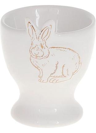 Подставка для яйца "bunny" керамическая белая с золотом 6.5см, декоративная фигурная подставка под пасхальное яйцо