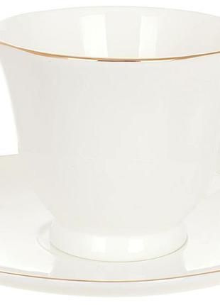 Сервиз чайный кофейный фарфоровый elegance gold на 6 персон, 6 чашек 200мл с блюдцами, белый с золотом