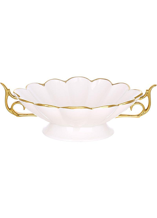 Фруктовниця фарфорова "gold luxury" 37х24.5х12см з ручками, білий фарфор, золотий декор