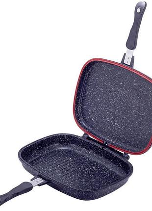 Сковорода гриль двухсторонняя kamille grill pan прямоугольная 32х24 см с мраморным покрытием