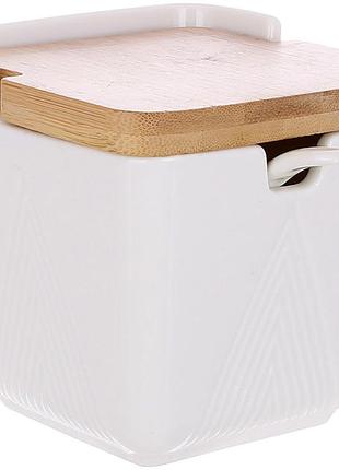 Банка ceram-bamboo для цукру, солі, спецій з бамбуковою кришкою відкидною 10.5х9.5см