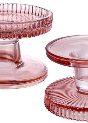 Набір 6 двосторонніх скляних підсвічників crystal glass для тонкої та широкої свічки, рожевий, ø10x6.5 см