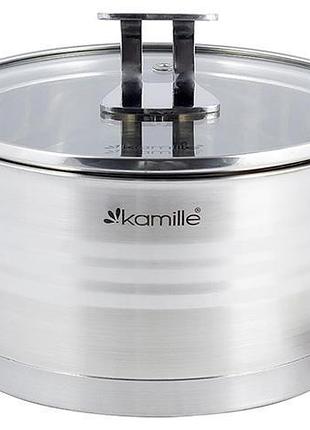 Каструля індукційна kamille casserote 4.4л з нержавіючої сталі зі скляною кришкою