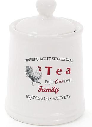 Банка керамическая family tea тоскана 650мл для хранения сыпучих продуктов, чая, трав, белая