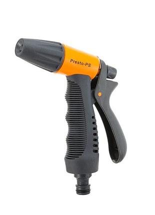 Пиcтолет для полива presto-ps (7208) пластиковый, насадка на шланг 1/2-3/4 дюйма, 3 режима струи (туман, конус, струя)