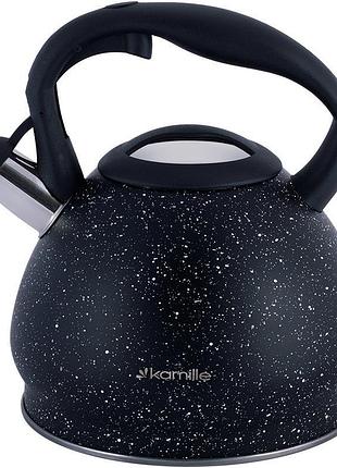 Чайник kamille whistling kettle marble 2.7л з нержавіючої сталі зі свистком, мармурове покриття