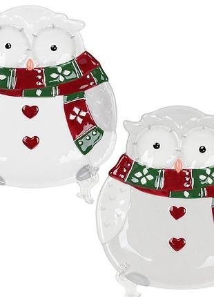 Набор керамических тарелок «совушкин уют» 4 шт, 17.2х15.8см, для еды, прочные, с рисунком сов