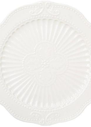 Набор 4 фарфоровых десертных тарелка "elegance white" ø20см с объемным орнаментом