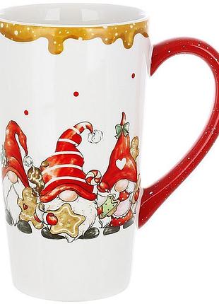 Кружка керамическая высокая "гномы с пряниками" 550мл