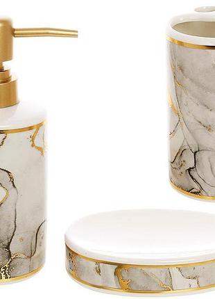 Набір аксесуарів для ванної bright bath grey marble gold 3 предмети, кераміка