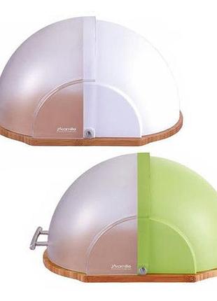 Хлебница kamille breadbasket green&white бамбук/пластик с доской для нарезки 36.5х26.5х19см