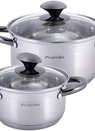Набор 2 кастрюли kamille groningen 1.5 л, 3л из нержавеющей стали с 5-слойным индукционным дном