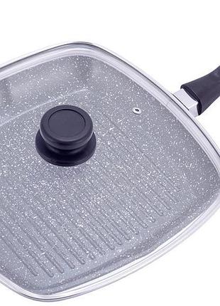 Сковорода-гриль kamille grill pan 28х28см зі скляною кришкою