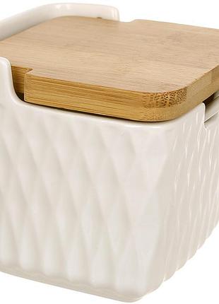Банка ceram-bamboo для цукру, солі, спецій з бамбуковою кришкою відкидною 10.8х9.5см