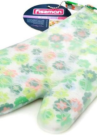 Кухонная рукавица fissman green flower 32см, жаростойкая, с силиконовым покрытием