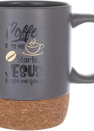 Кружка керамічна "coffee time" 400 мл з корковою основою, сіра