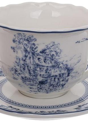 Чайний сервіз на 6 персон heritage toile blue, фарфоровий, 220мл, синій декор, з блюдцями