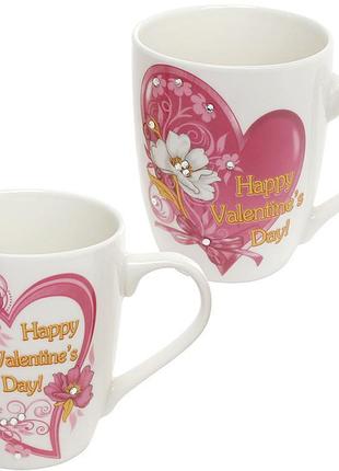Кружка "happy valentine's" 350мл зі стразами