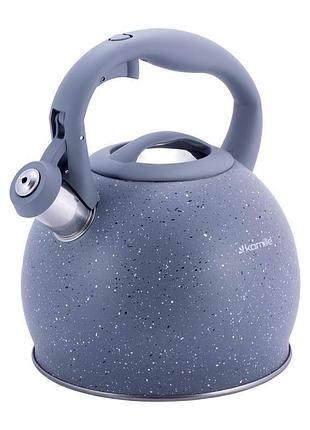 Чайник kamille whistling kettle 3л з нержавіючої сталі зі свистком, сірий мармур