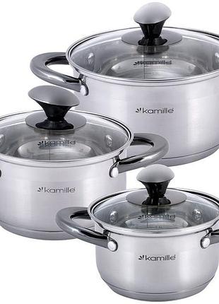 Набор 3 кастрюли kamille groningen 1л, 1.5 л, 2л из нержавеющей стали с 5-ти слойным индукционным дном