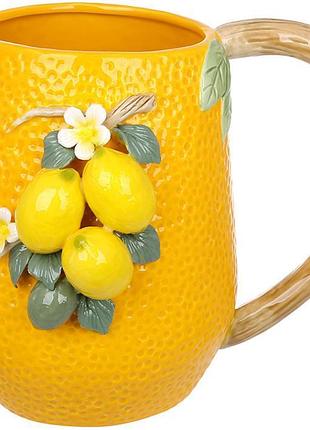 Ваза-кувшин фарфоровая "lemon" 26х19х21см с рельефным декором, желтая