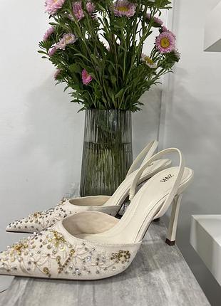 Туфлі zara, вишивка бісером, 40