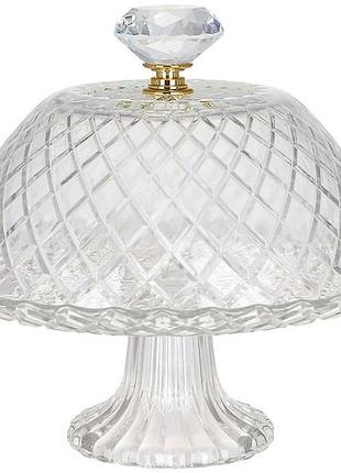 Тортовница стеклянная crystal glass ø20.5см с колпаком, блюдо для торта со стеклянным колпаком